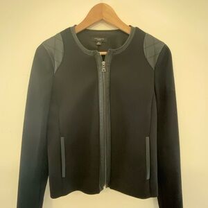 Ann Taylor Black Bomber Jacket with Quilted Shoulder Panels